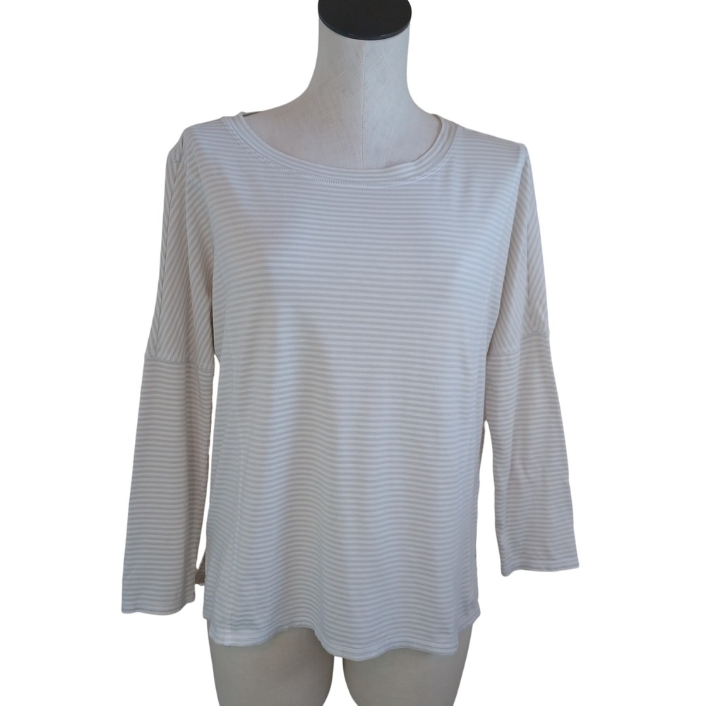Garnet Hill Womens Organic Cotton Tencel Striped Long Sleeve Tee Cream White S